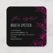 Elegant Floral Black & Pink Hair Salon Beauty スクエア名刺 (裏面)