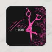 Elegant Floral Black & Pink Hair Salon Beauty スクエア名刺 (正面)