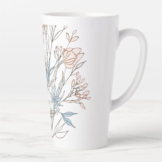 Elegant Floral Bloom Art | Modern Botanical Flower カフェラテマグ (右)