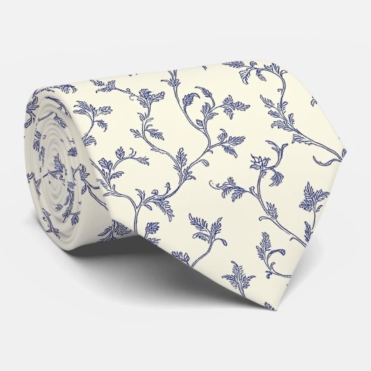 Elegant floral blue and ivory neck tie ネクタイ (ロール)
