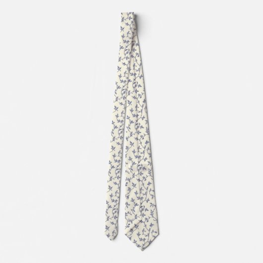 Elegant floral blue and ivory neck tie ネクタイ (裏面)