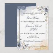 Elegant Floral Blue Business Corporate Party 招待状 (正面/裏面)