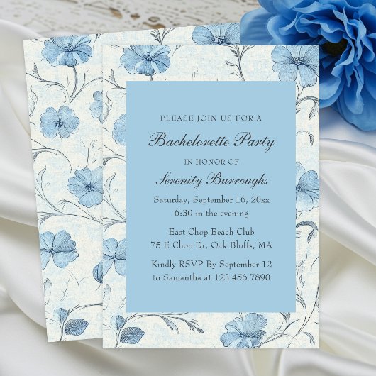 Elegant Floral Blue Country Garden Bachelorette 招待状