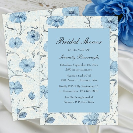 Elegant Floral Blue Country Garden Bridal Shower 招待状