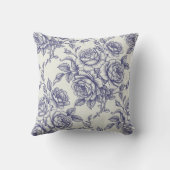 Elegant Floral Blue Cream Roses Toile de Jouy クッション (裏面)
