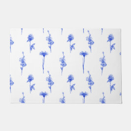 Elegant Floral Blue Flowers Doormat ドアマット