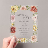 Elegant Floral Blue Pink and Yellow Photo Wedding アクリル招待状 (インサイチュ (ポータブル))