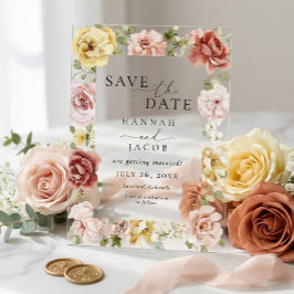 Elegant Floral Blue Pink and Yellow Photo Wedding アクリル招待状