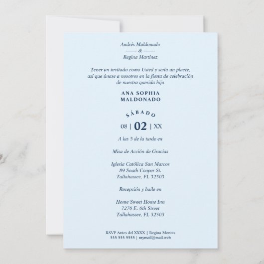 Elegant Floral Blue & Pink Romantic Frame XV's 招待状 (裏面)