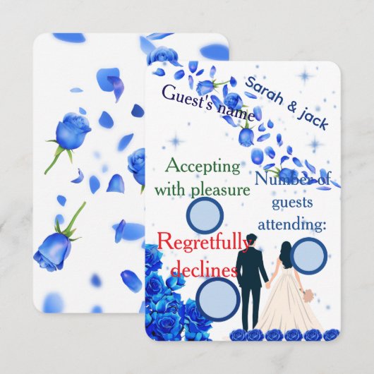 Elegant floral blue RSVP card wedding  (正面/裏面)