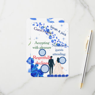 Elegant floral blue RSVP card wedding 