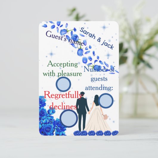 Elegant floral blue RSVP card wedding  (スタンド正面)