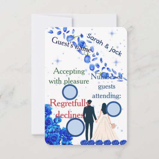 Elegant floral blue RSVP card wedding  (正面)