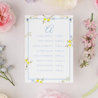 Elegant Floral Blue & Yellow Wedding Seating Card テーブルナンバー