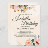 Elegant Floral – Blush and Peach Watercolor Flower 招待状 (正面/裏面)
