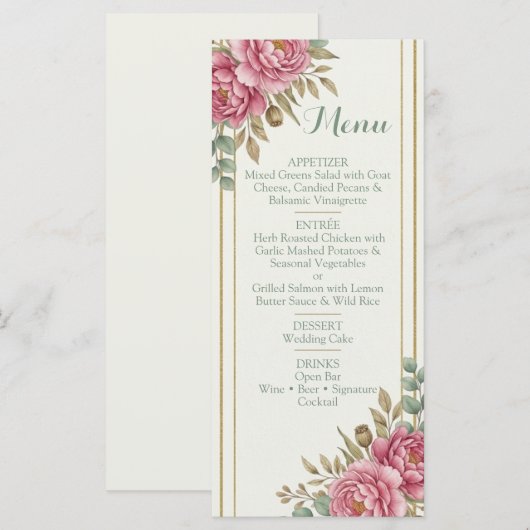 Elegant Floral Blush Rose Eucalyptus Wedding メニュー (正面/裏面)