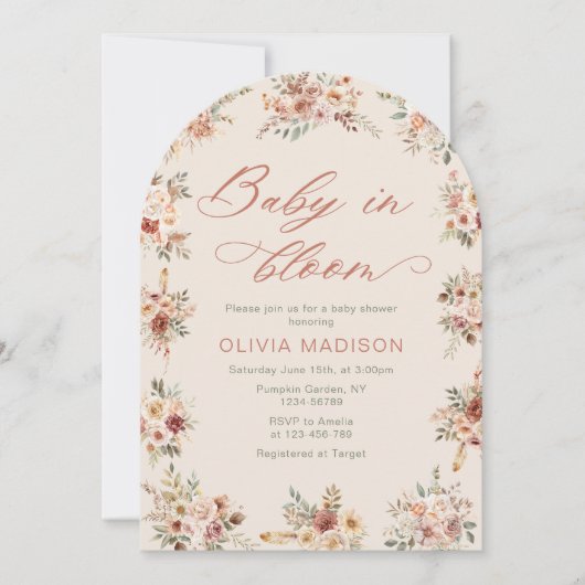 Elegant Floral Boho Baby Shower 招待状 (正面)