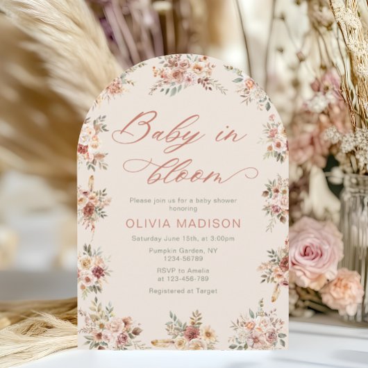 Elegant Floral Boho Baby Shower 招待状