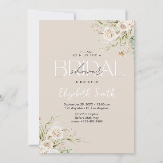 Elegant Floral Boho Bridal Shower 招待状 (正面)