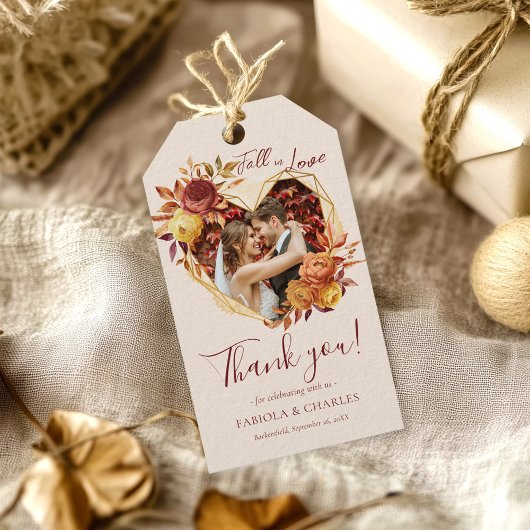 Elegant Floral Boho Fall in Love Photo Wedding ギフトタグ