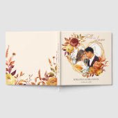 Elegant Floral Boho Fall in Love Photo Wedding ゲストブック (全面)