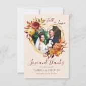 Elegant Floral Boho Fall in Love Photo Wedding サンキューカード (正面)