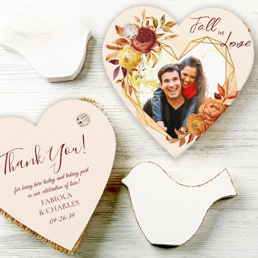 Elegant Floral Boho Fall in Love Photo Wedding フェイバータグ