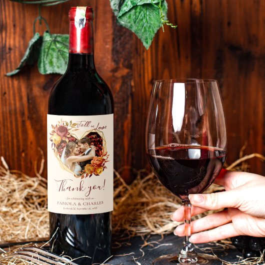 Elegant Floral Boho Fall in Love Photo Wedding ワインラベル