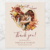 Elegant Floral Boho Fall in Love Photo Wedding ワインラベル (シングルラベル)