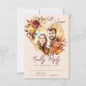 Elegant Floral Boho Fall in Love Photo Wedding 出欠カード (正面)