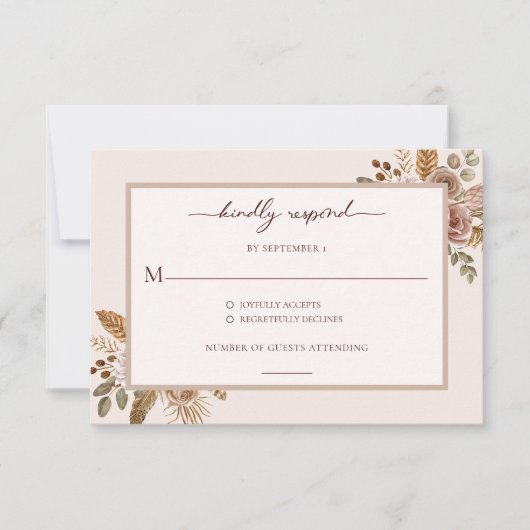 Elegant Floral Boho Wedding RSVP Response Card (正面)