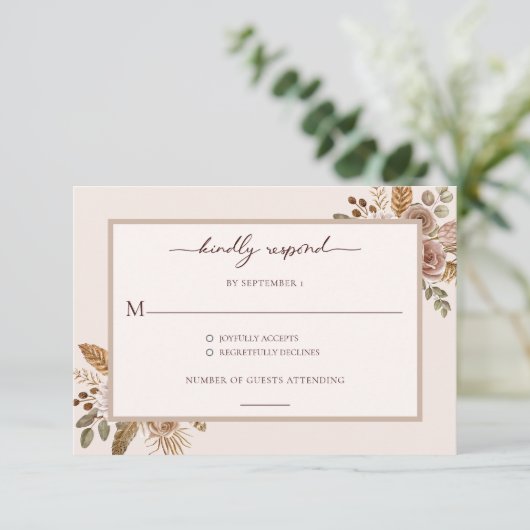 Elegant Floral Boho Wedding RSVP Response Card (スタンド正面)