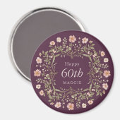 Elegant Floral Border 60th Birthday Celebration マグネット (正面/裏面)