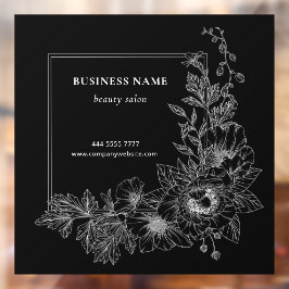 Elegant Floral Border Beauty Salon Black and White ウィンドウサイン