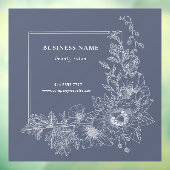 Elegant Floral Border Beauty Salon Dusty Blue ウィンドウサイン (シート3)