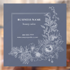 Elegant Floral Border Beauty Salon Dusty Blue ウィンドウサイン