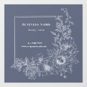 Elegant Floral Border Beauty Salon Dusty Blue ウィンドウサイン (シート)