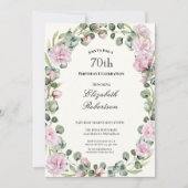Elegant Floral Border Pink 70th Birthday Custom 招待状 (正面)