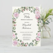 Elegant Floral Border Pink 70th Birthday Custom 招待状 (スタンド正面)