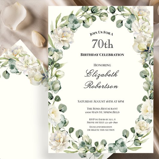 Elegant Floral Border Women's 70th Birthday Custom 招待状