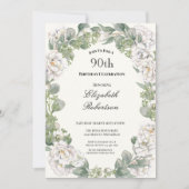 Elegant Floral Border Women's 90th Birthday  招待状 (正面)