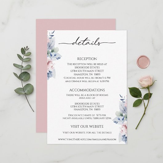 Elegant Floral Botanical Reception Details Card エンクロージャーカード