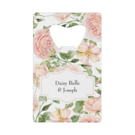 Elegant Floral Botanical Rose Pink Wedding クレジットカード栓抜き