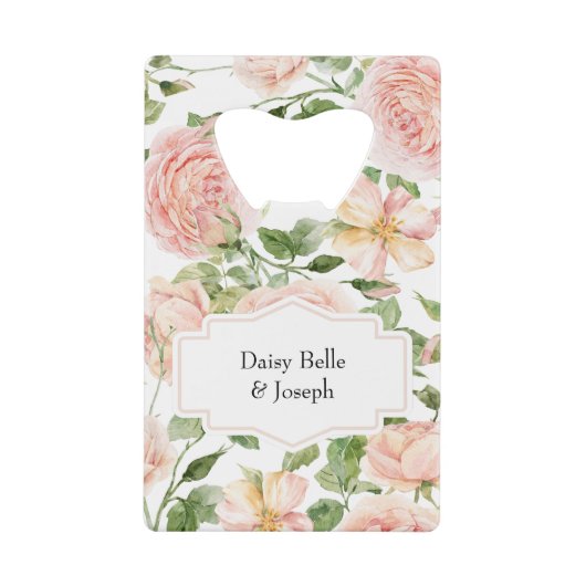 Elegant Floral Botanical Rose Pink Wedding クレジットカード栓抜き (正面)