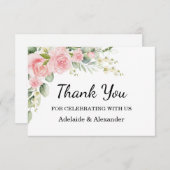 Elegant Floral Botanical Rose Pink Wedding サンキューカード (正面/裏面)