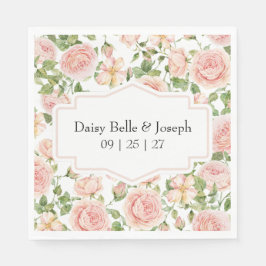 Elegant Floral Botanical Rose Pink Wedding スタンダードランチョンナプキン