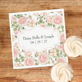 Elegant Floral Botanical Rose Pink Wedding スタンダードランチョンナプキン
