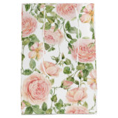 Elegant Floral Botanical Rose Pink Wedding ミディアムペーパーバッグ (裏面)