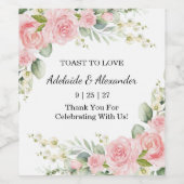 Elegant Floral Botanical Rose Pink Wedding ワインラベル (シングルラベル)