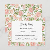 Elegant Floral Botanical Rose Pink Wedding 出欠カード (正面/裏面)